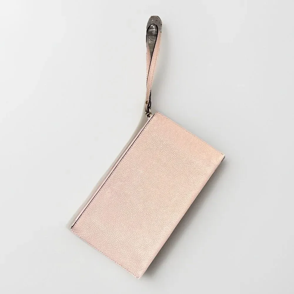 Michael Kors Jet Set Large Leather Clutch Wristlet Wallet Purse Blush Pink Gold - Picture 3 of 7